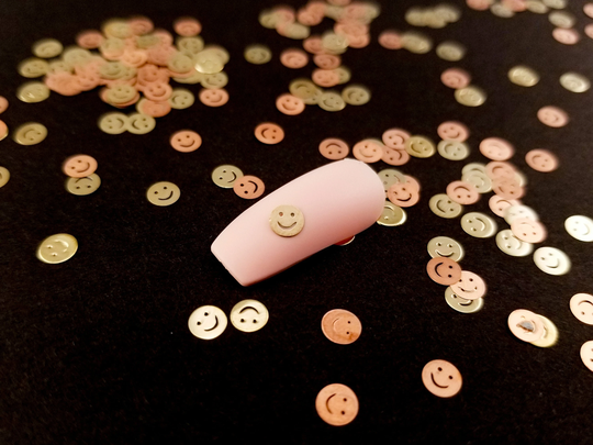 4mm Gold Toned Metal Kawaii Smiley Face Cabochons, Cute Nail Art Cabs, Card Resin Charms, Shaker Embellishments