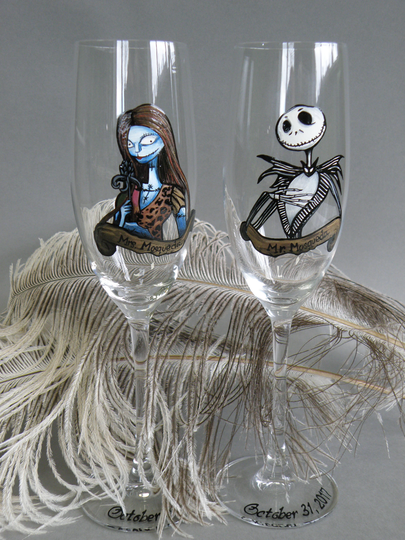 Hand Painted Wedding Toasting Flutes Set Of 2 Personalized Champagne Glasses Jack & Sally