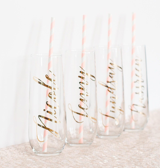 Personalized Champagne Flutes, Bridesmaid Proposal Gift, Stemless Bachelorette Party Glasses, Custom Flutes