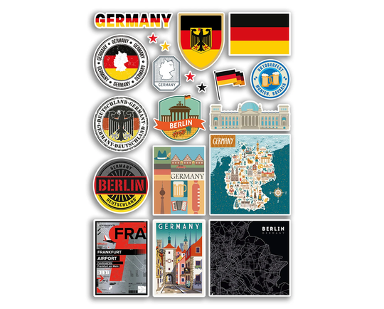 A4 Sticker Sheet Germany Vinyl Stickers - Berlin German City Landmarks Stamp Flag Travel Holiday Culture Scrapbook Luggage Gift #78880