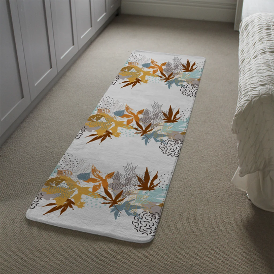 Klemm Japanese Maple Leaves Designer Shaggy Grey/Brown/Orange Rug
