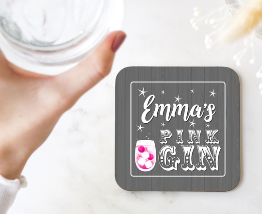 Personalised Pink Gin Lover Coaster - Gift Idea For Friend Birthday Christmas Drinks Mat Home Bar Decor Her Him