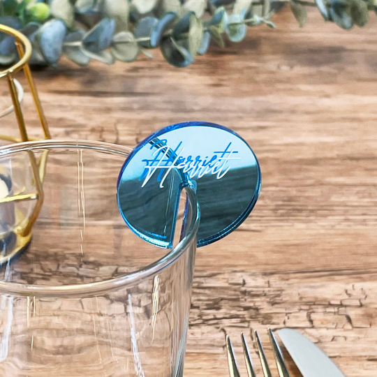 Personalised Acrylic Name Place Wine Cocktail Champagne Glass Charm - Luxury Custom Wedding Décor, Drink Place, Mirror, Pearlescent