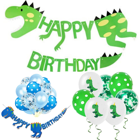 Dinosaur Balloons, Happy Birthday Paper Banner, Hanging Bunting For Kids Party Decorations