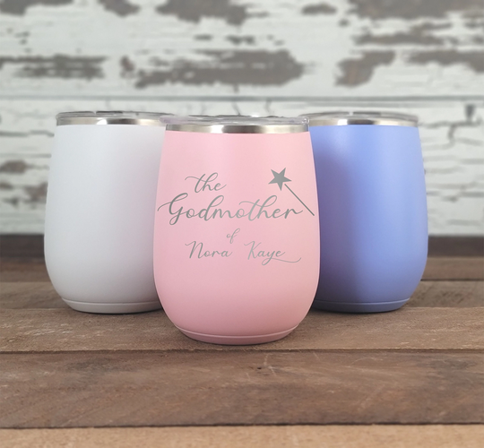 Personalized Godmother Engraved Swig 12 Ounce Wine Cup with Lid For Godparent Religious Gift Baptism