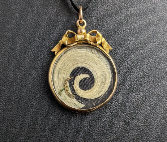 Antique 9Ct Gold Mourning Locket, Double Sided, Bow Top