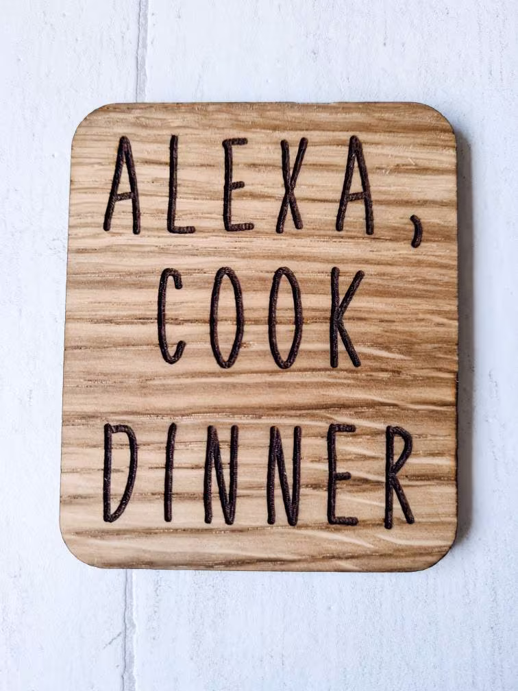 Alexa Cook Dinner, Personalisable, Wooden Oak Engraved Magnet, Letterbox Gift, Hinch, Kitchen Gift