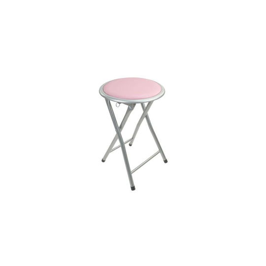 (Pink) Folding Bar Stool Round Metal Frame Kitchen Home Office