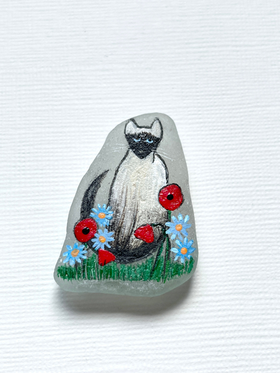 Cat in The Flowers Sea Glass Miniature Magnets - Hand Painted To Order, Choose Your Own Cat & I Can Paint For You