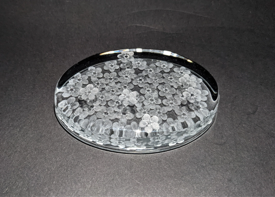 Forget Me Not Paperweight - Flower Anniversary Glass -Engraved- Etched