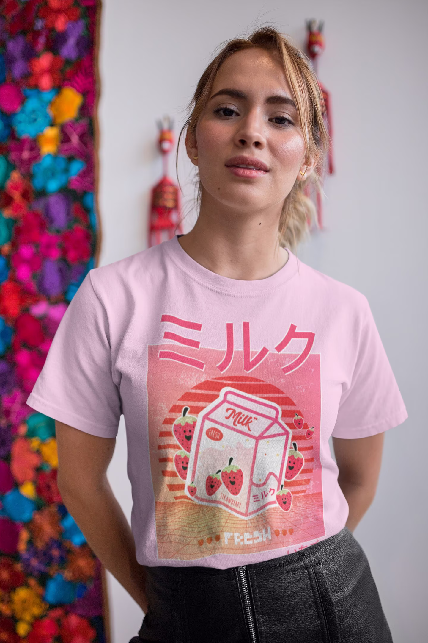 Pink Retro 90's Vaporwave Japanese Kawaii Strawberry Milk Shake Carton Anime Georgenotfound Fan Girl Or Boy Gamer/Gaming Manga T-Shirt