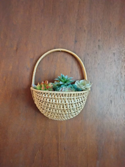 Blonde Shaker Style Succulent Outside Or Indoor Wall Basket