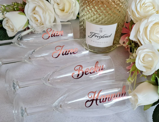 Rose Gold Champagne Glass Name Decal, Wedding Vinyl Sticker Only, Flute Names, Glasses, Bridal Shower, Bridesmaid Personalised