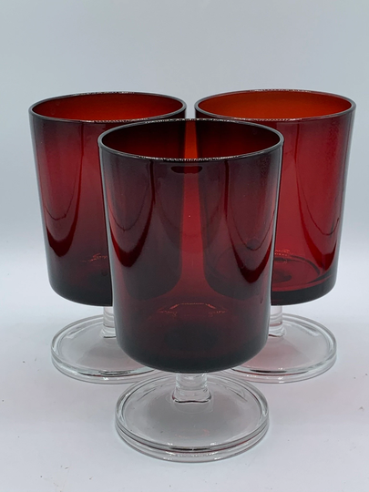 Vintage Luminarc Arcoroc | By Cristal D'arques-Durand Cavalier Ruby - Water Goblets Made in France Set Of 3