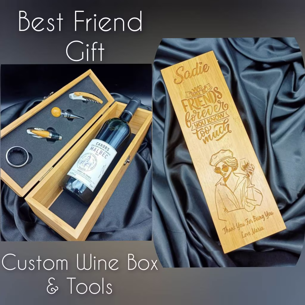Best Friend Gifts - Personalized Gift Bamboo Wine Box With 4 Tools Christmas The Perfect For Female