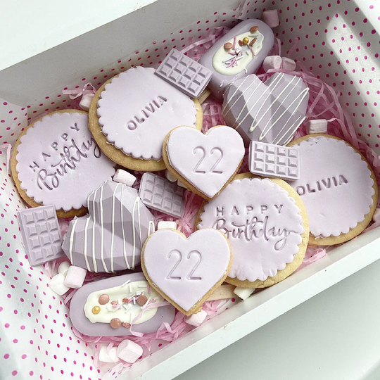 Personalised Happy Birthday Large Treat Box - With Biscuits & Chocolate | Gift Cakesicle & Geo Heart Treatbox Gifts
