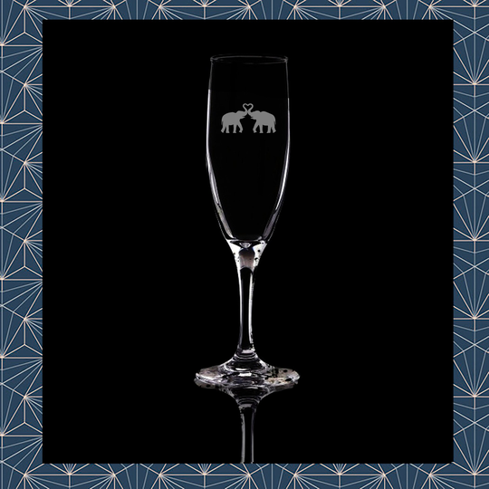 Elephant Love Engraved Flute Prosecco Glass. Beautiful Etched Personalised With Name. Design Won't Wear Off Like Vinyl.168