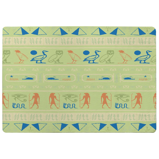 Pepe Hieroglyphic Egyptian Language Symbols Designer Shaggy Green/Blue/Orange Rug
