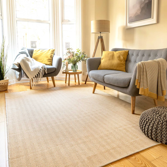 Handwoven Natural Jute Rug Large Sisal Seagrass Area Rugs Self Binded Herringbone Rustic Scandi Living Room Non Slip Mat Bedroom Runner