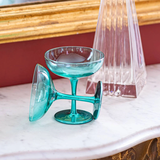 Champagne Coupe Blue Set Of Two- Birthday Glasses - Celebration -Cocktail Glasses-Coupe Glasses- Gift Cocktail Glasses