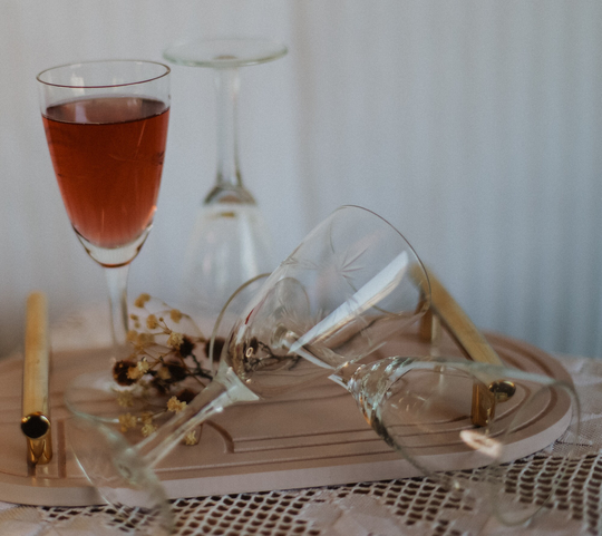 Vintage Etched Clear Stemware, Wheel Cut Wine Flute/ Liquor Glass/ Champagne Glass