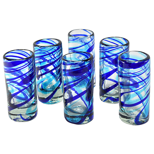 Marey Mexican Shot Glasses | Artisan Crafted Blownglass Set Of 6 Pieces 100% Recycled Glass | Winter Stripes, 2 Oz
