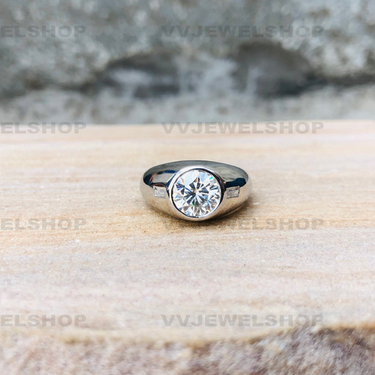 Lab Diamond Ring, Engagement Moissanite Wedding White Gold Unisex Anniversary 925 Silver 2933