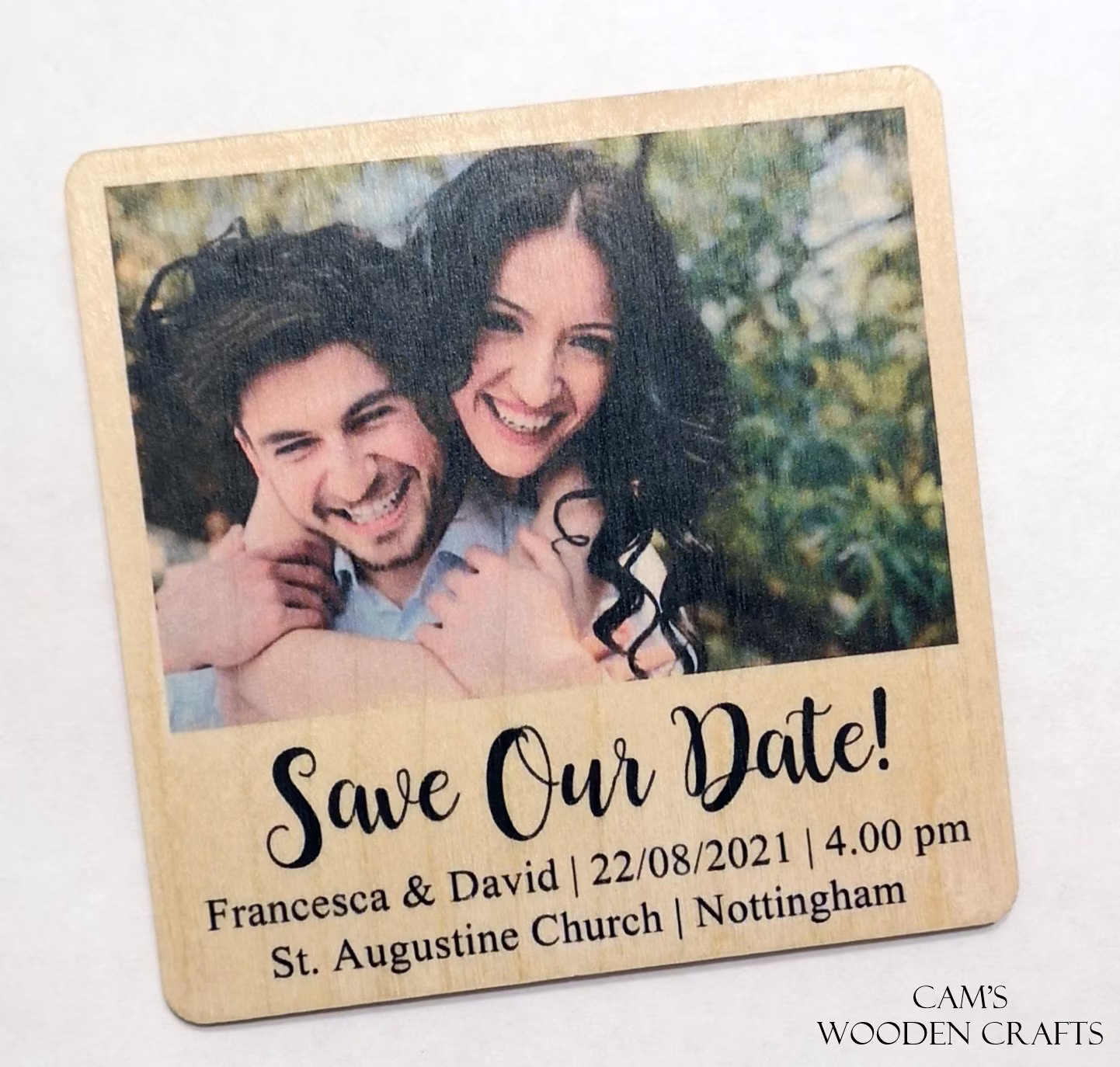 Wooden Personalised Polaroid Save The Dates, Wedding, Invitations, Wedding Invites, Photo On Wood, Magnets