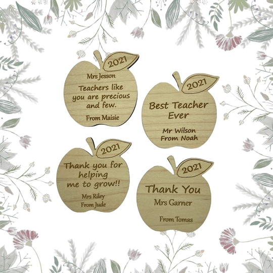Teachers Personalised Apple Fridge Magnet Gift, Wooden Gift For A Nursery Or School Teacher, Teacher Christmas