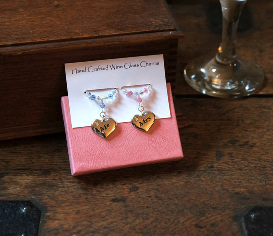 Wine Glass Charms, Mr & Mrs Swarovski Crystal Wedding Gift, Favours, Anniversary Acce