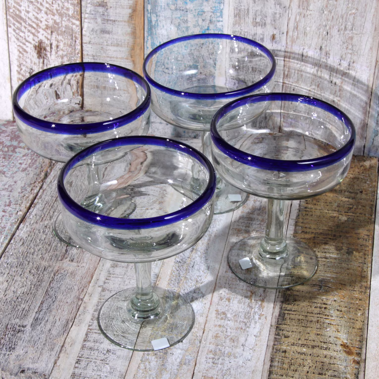 Mexican Recycled Tumblers X 4 Blue Rim Margarita Glasses