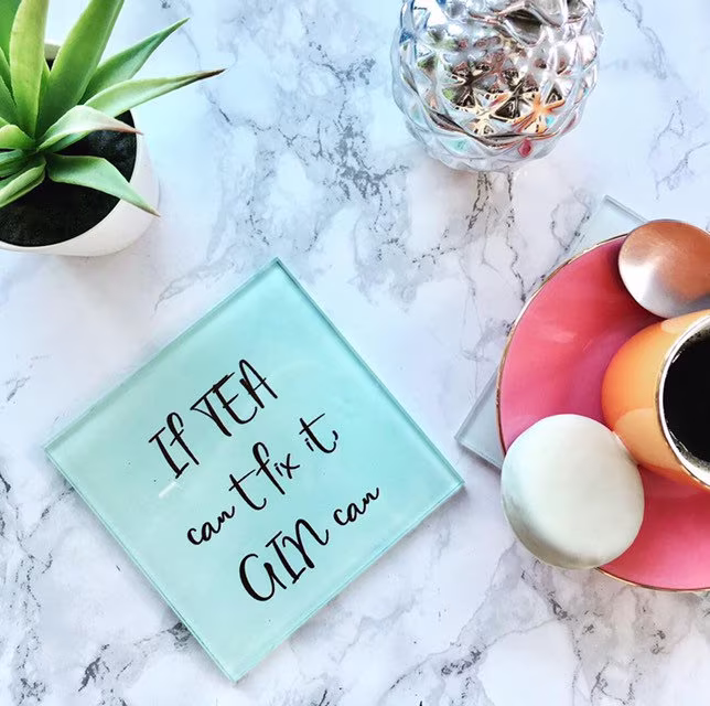 Gin Quote Coaster- If Tea Cant Fix It Gin Can - Glass Coaster