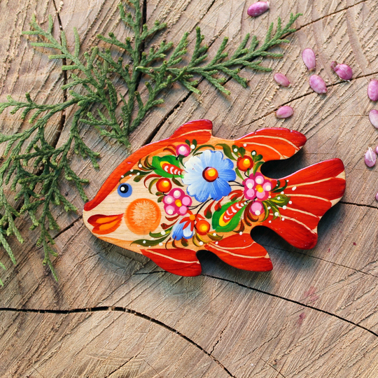 Fish Fridge Magnet - Animal Wooden Magnets Figures Pretty Fisches -Small Gifts For Fish Lovers With Ukrainian Painting