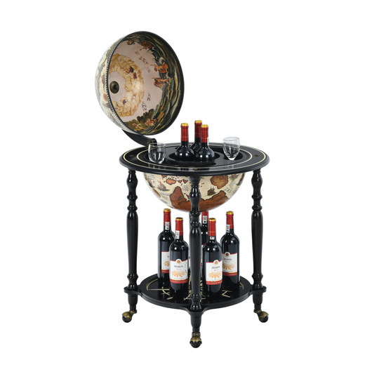 Globe Wine Bar Stand 16th Century Nautical Chart Wine Cabinet w/Wheels