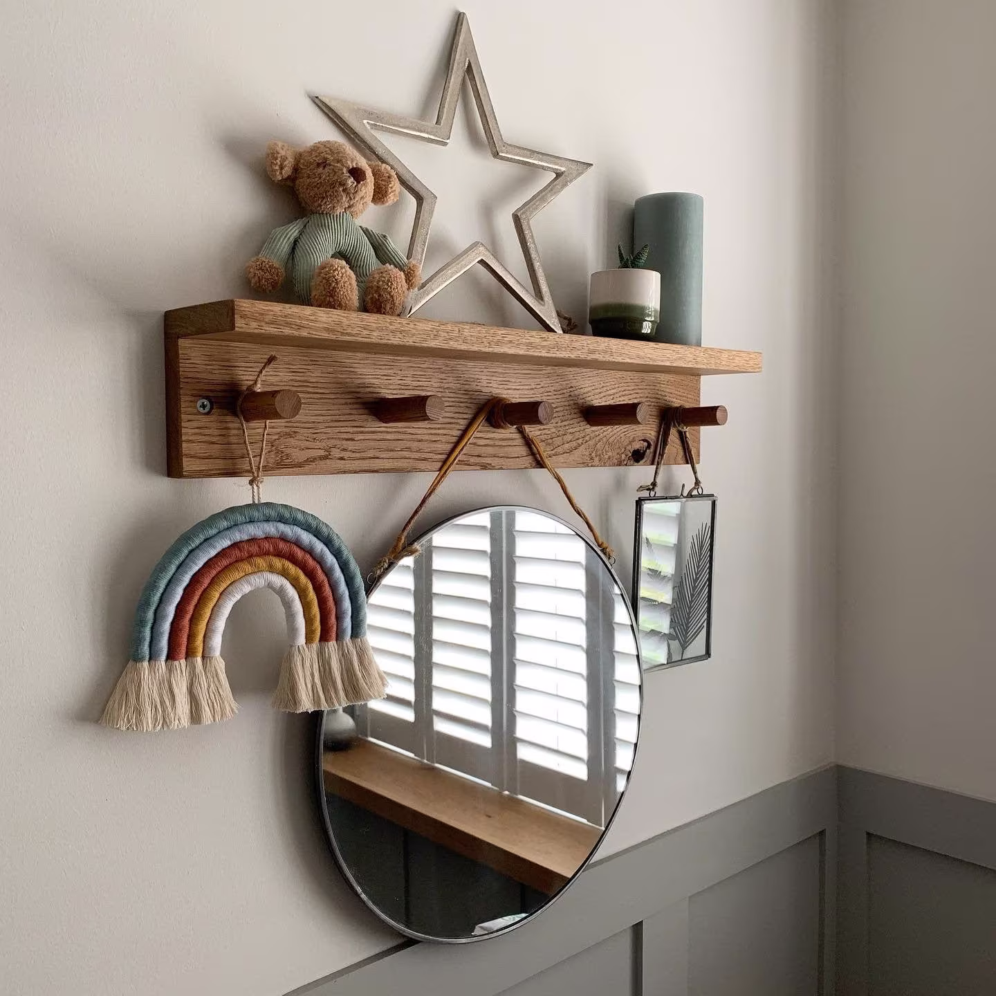 Solid Oak Shaker Peg Shelf | Rail Coat Hook Kitchen Rack