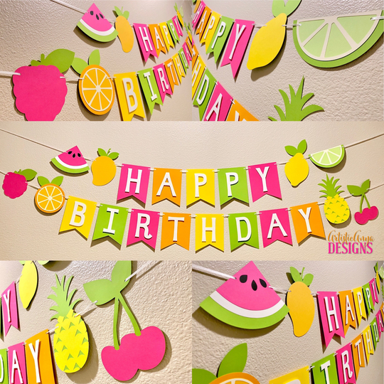 Tutti Frutti Happy Birthday Banner - Two-Tti Party Colorful Fruit