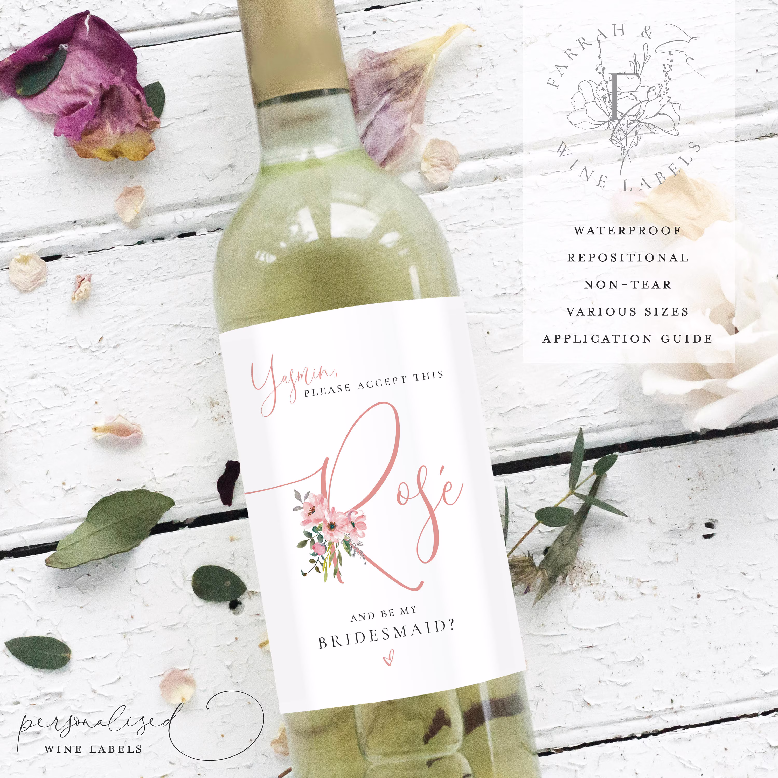 Will You Be Wine Bottle Labels | Bridesmaid Thank Gift Labels| Proposal Custom Fewl14
