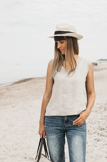 Linen Top Kopa in Stylish Natural Linen Gray/Loose Blouse/Sleeveless Tank Top/Relaxed Fit Top/Soft Tee/Free Shipping