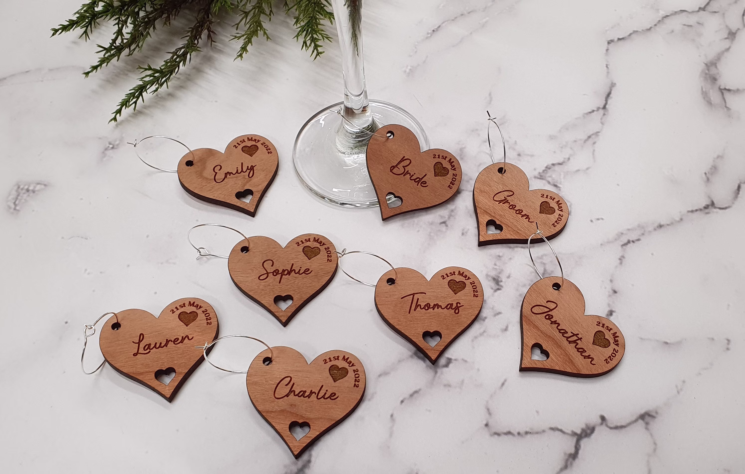 Personalised Wedding Wine Glass Charms | Favours Settings