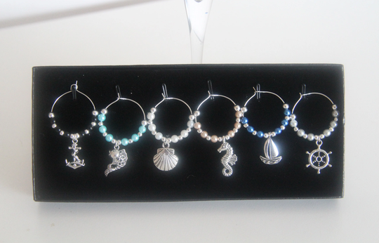 Nautical/Seaside Wine Glass Charms Set Of 6