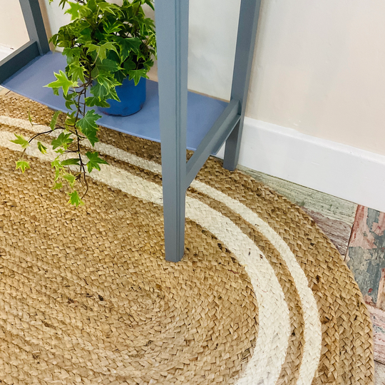 Khidakee Braided Oval Rug Or Runner Jute With White Border Small Medium Large