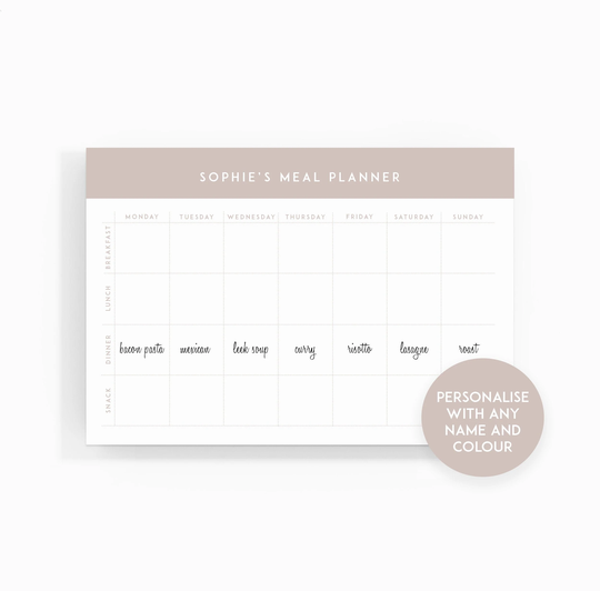 Personalised Meal Planner Pad | Weekly Plan Notepad Food Organiser A4