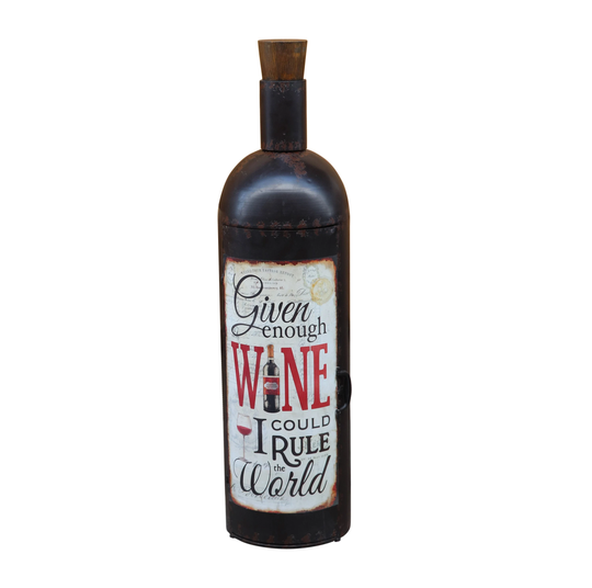 Eclectic 5 Feet Tall Wine Bottle Shaped Cabinet | Unique Distressed Metal Bar Storage Modern Rustic Hand Painted Rack