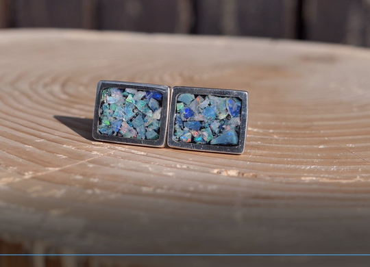 sterling Silver Opal Cufflinks|Handmade|Unique|One-Off Design|Wedding|Groom|Fancy|stand-Out|Rectangular|Male Gift|Anniversary|Birthday