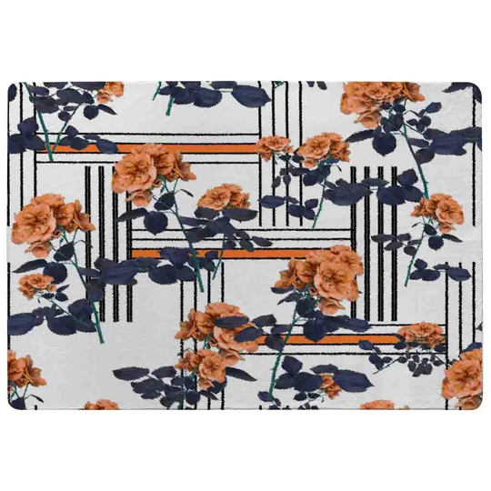 Mejia Geometric Lines and Flowers Shaggy Blue/Orange/White Rug
