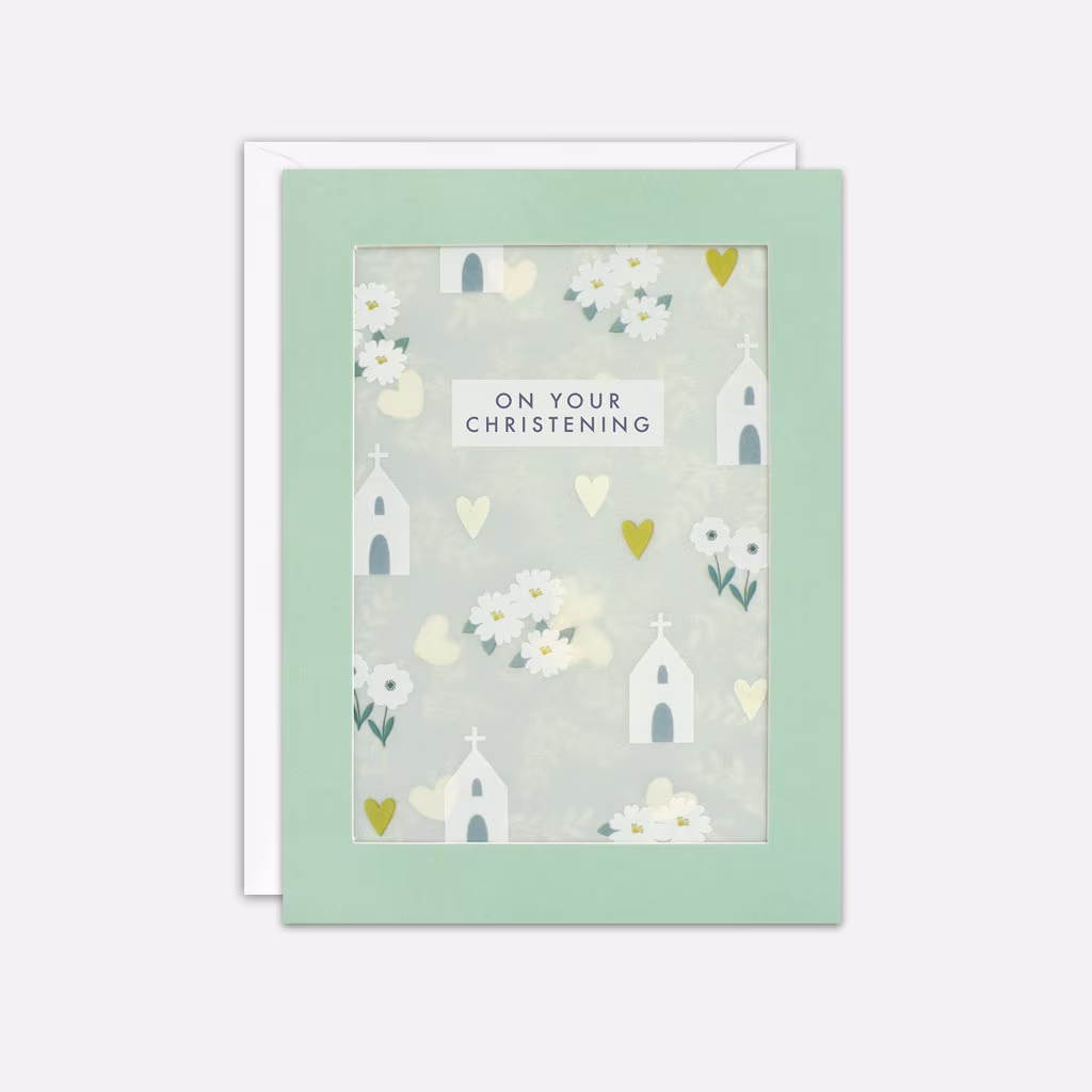 Church & Flowers Christening Card With Paper Confetti - Shakies By James Ellis