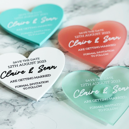 Luxury Save The Date Heart Magnets - Fridge Custom Wedding Stationery, Mirror, Pastel, Matt, Pearlescent, Shimmer