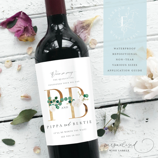 Postponed Wine Label For Couple | We're Sorry Your Wedding Was Cancelled Quarantine Wine Personalised Fewl08