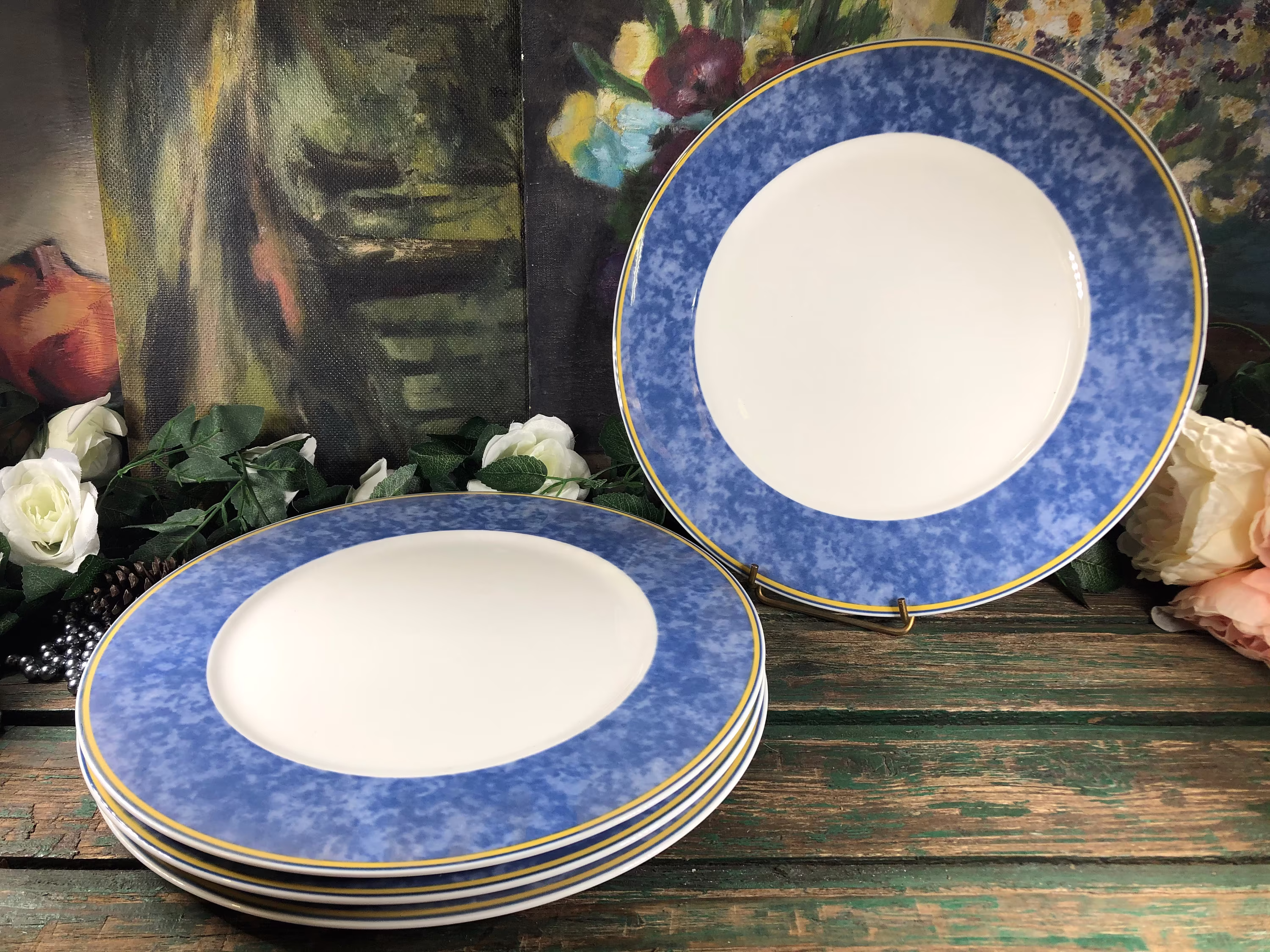 4 Villeroy Boch White & Blue Presentation Plates, Large Plate, Welcome Plate