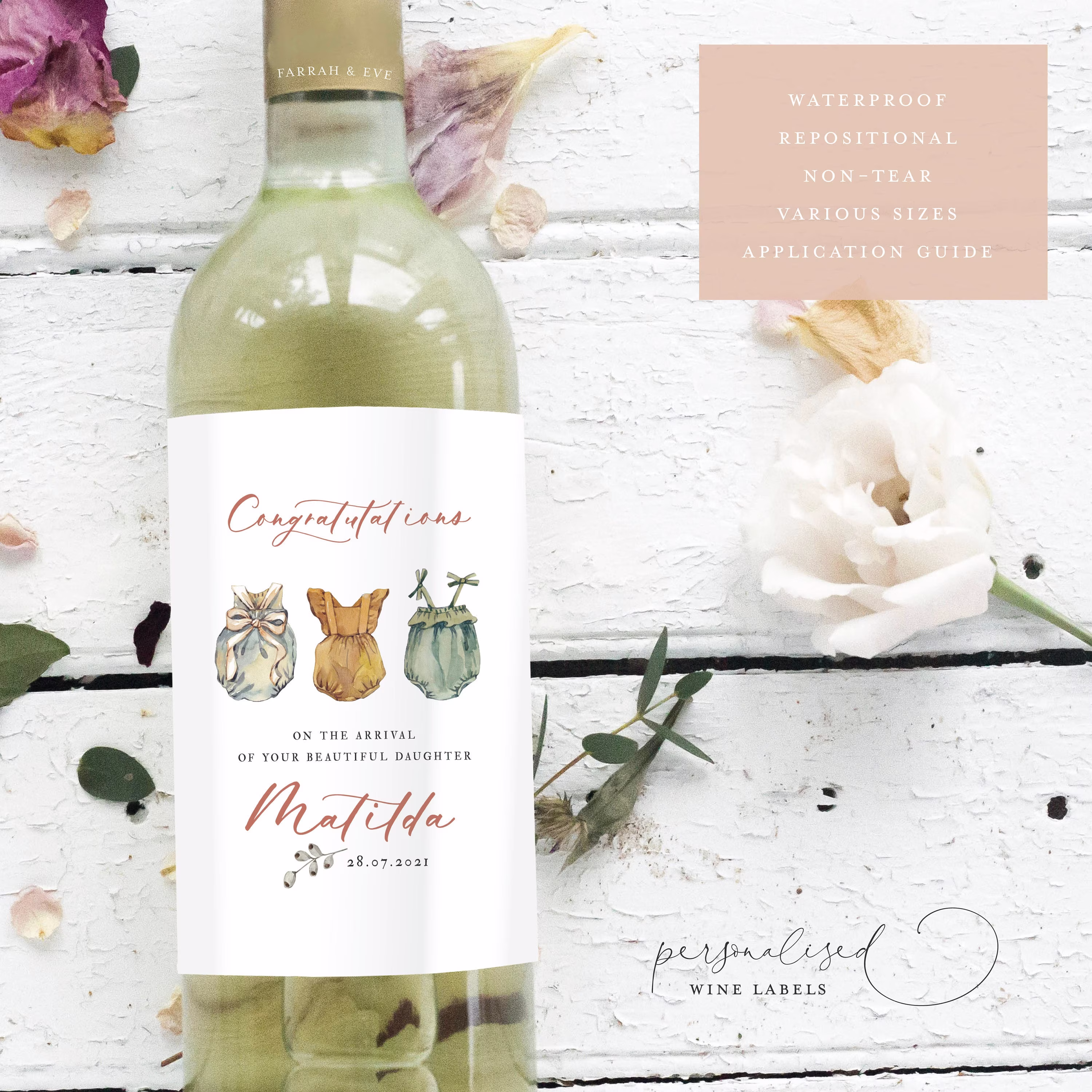 New Baby Wine Label | Congratulations |Baby Announcement Label| Personalised New Parents Fewl26